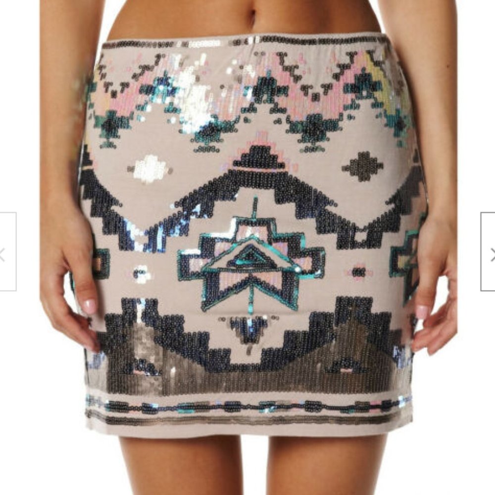 Express Sequin Skirt Aztec Design